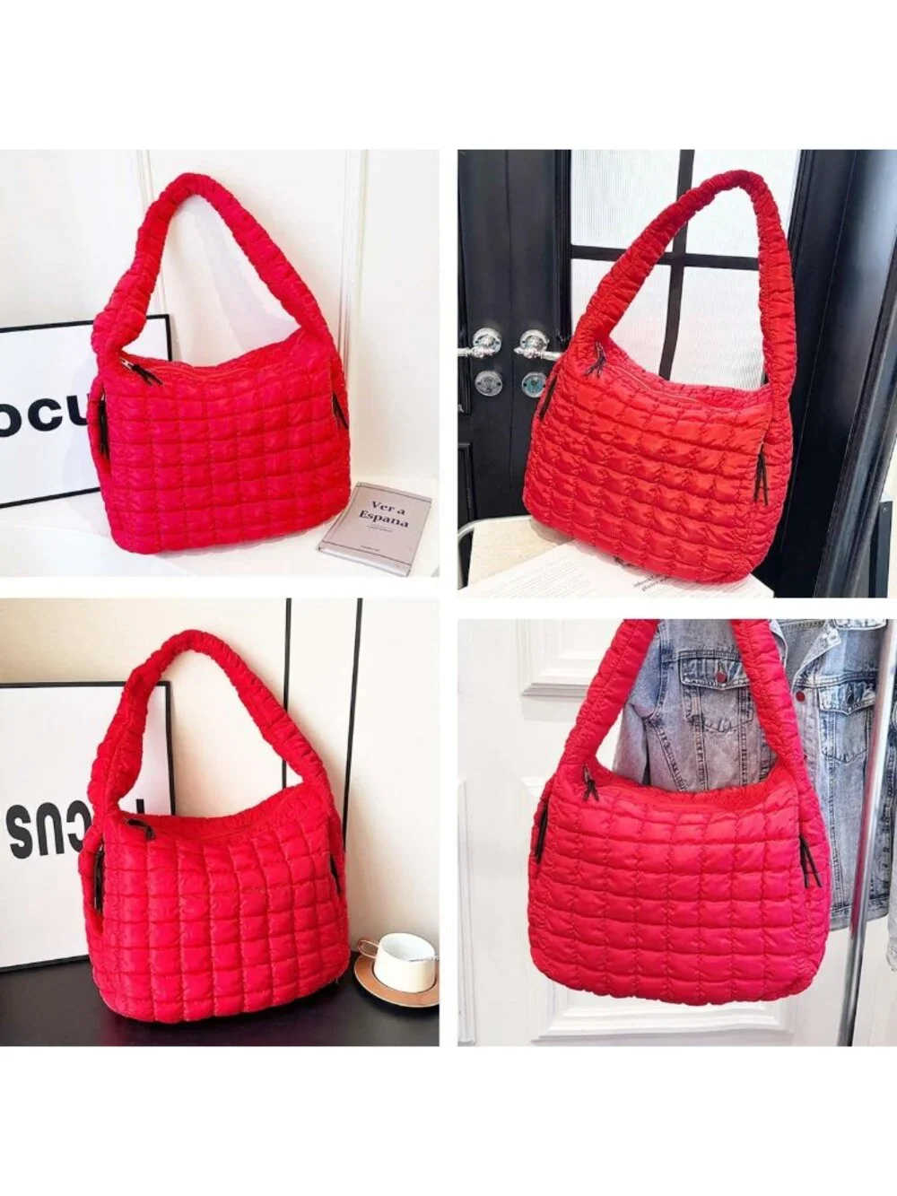 Lightweight Quilted Puffer Tote Bag | Stylish Hobo for Work, Gym & Travel